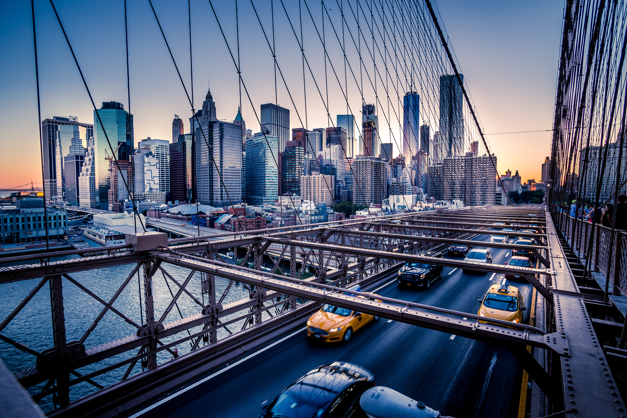new york city bridge at dawn